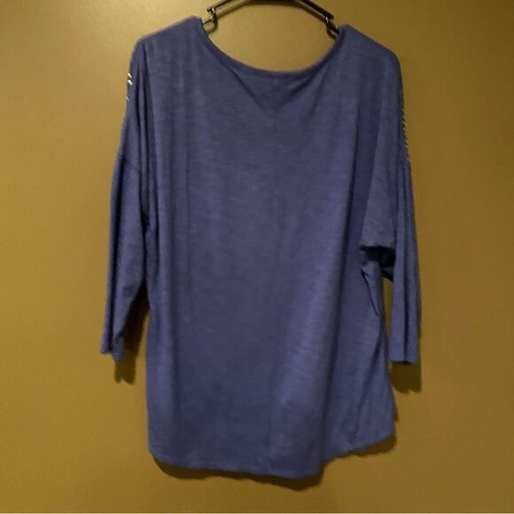 Chico’s Studded Shoulder Corinth Blue 3/4 Length Sleeves Large - Picture 4 of 7